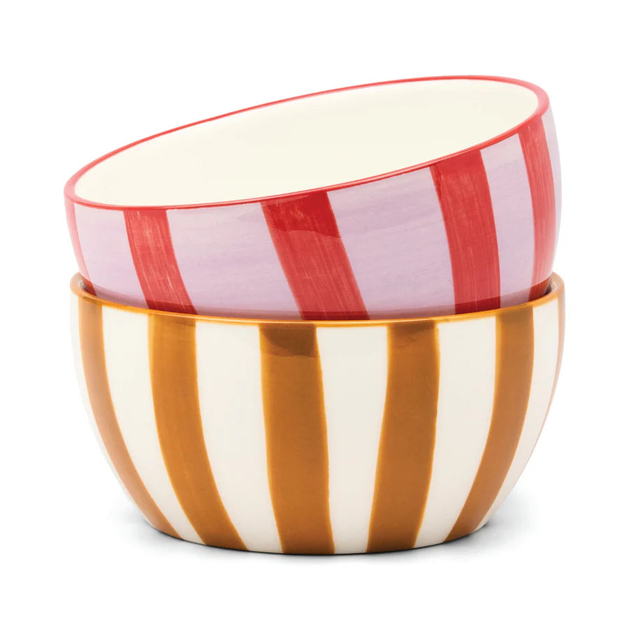 The Bella Assorted Dipping Bowls – Set of 2 Striped Ceramic Snack Bowls
