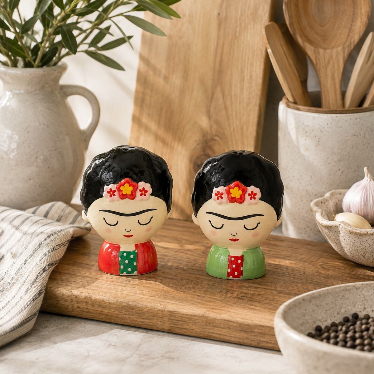 Frida Kahlo Salt & Pepper Shakers | Colourful Ceramic Kitchen Decor