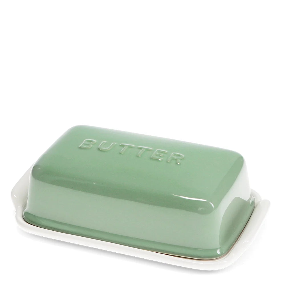 Sage Green Ceramic Butter Dish with Lid – Vintage Style Butter Keeper