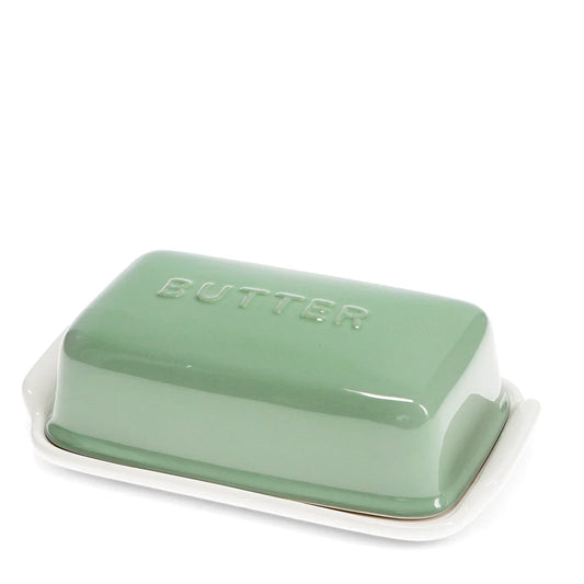 Sage Green Ceramic Butter Dish with Lid – Vintage Style Butter Keeper