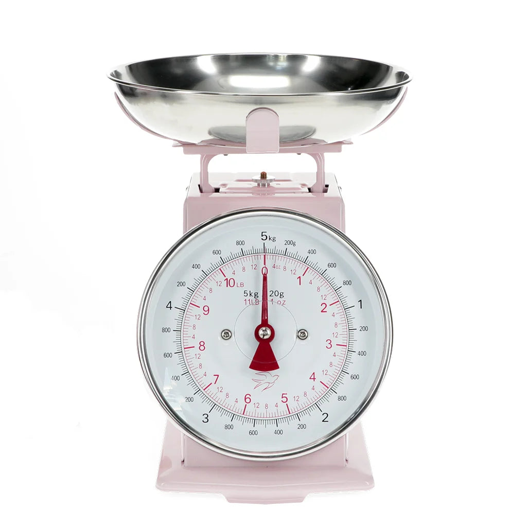 Pink Retro Kitchen Scales – Vintage Mechanical Baking Scales with Stainless Steel Bowl