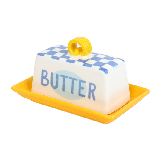 Blue & Yellow Ceramic Butter Dish