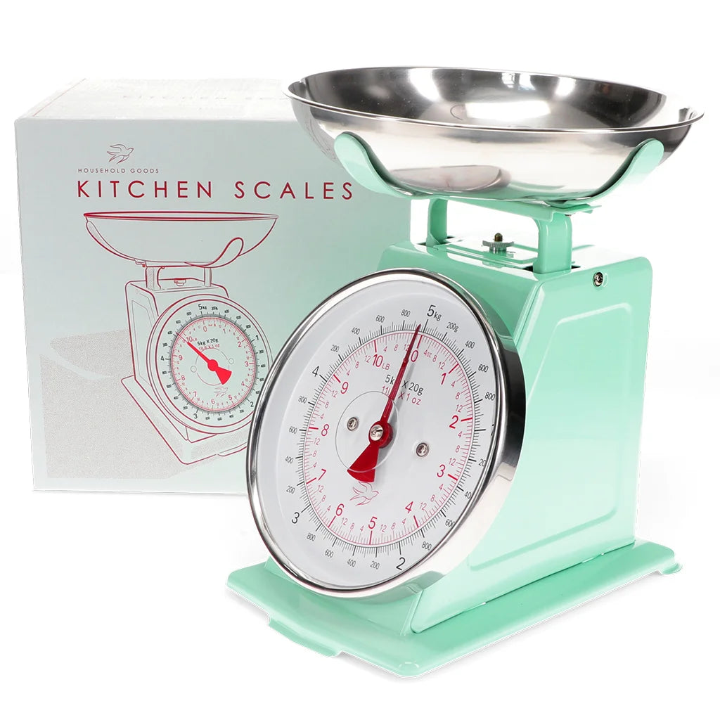 Pistachio Green Kitchen Scales – Retro Mechanical Weighing Scales with Stainless Steel Bowl