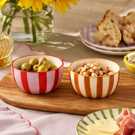 The Bella Assorted Dipping Bowls – Set of 2 Striped Ceramic Snack Bowls