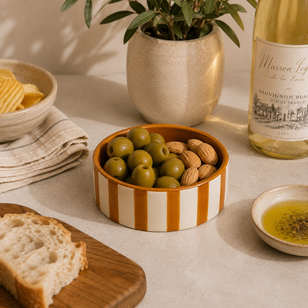 The Izzy Yellow Striped Ceramic Wine Coaster