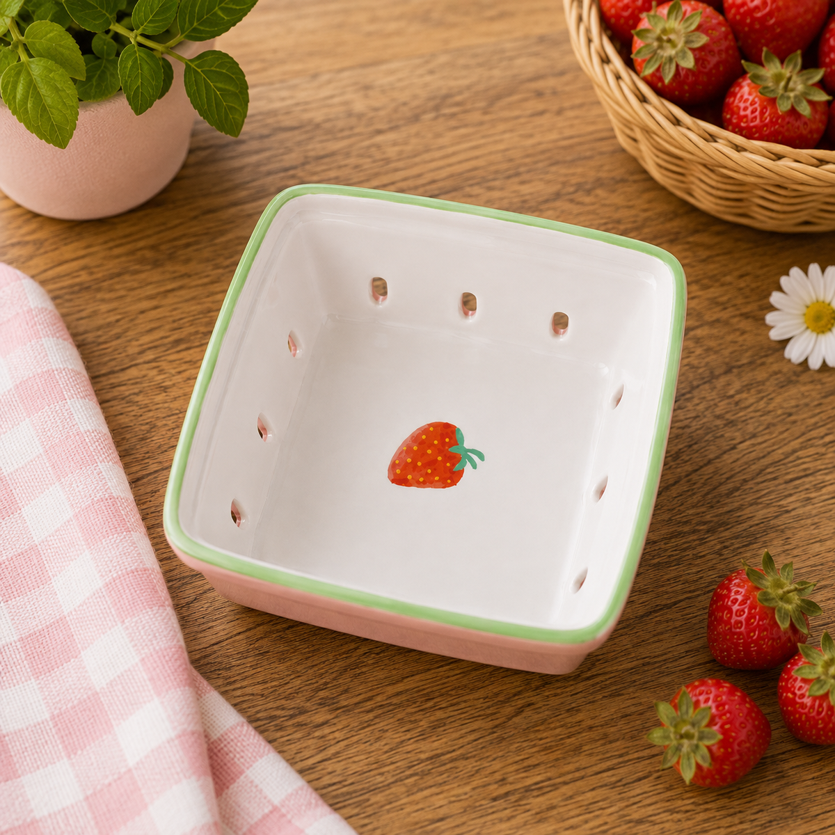 Set of 4 Ceramic Berry Baskets – Fruit Storage Bowls