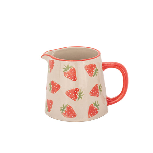 Strawberry Ceramic Milk Jug | Hand-Painted Creamer Pitcher for Tea, Coffee & Breakfast Table