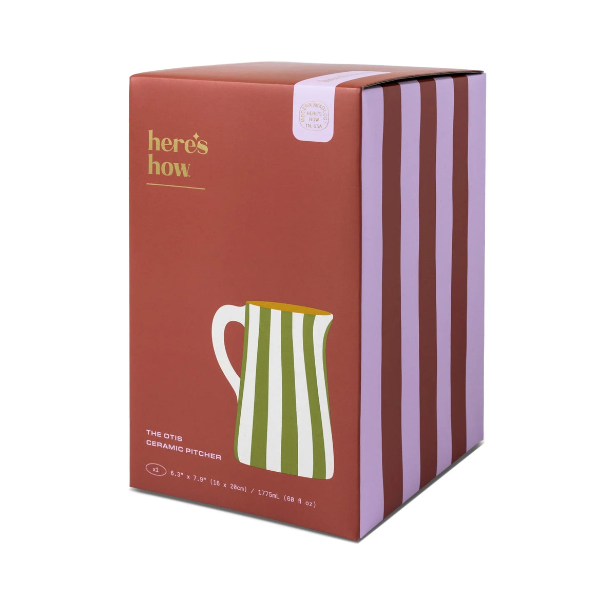 The Otis Olive Green Striped Ceramic Pitcher – 1.775L Decorative Jug