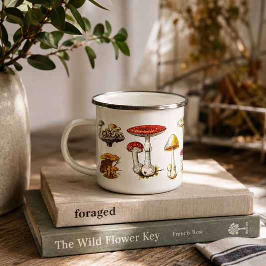 Vintage Mushroom Enamel Mug | Cottagecore Camping Gift | Botanical Nature Lover Mug