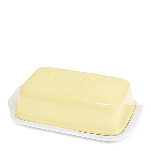 Pastel Yellow Ceramic Butter Dish with Lid – Vintage Style Butter Keeper