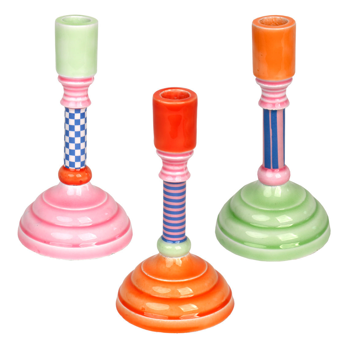 Colourful Enamel Candlestick Holder – Orange, Blue & Pink Taper Candle Holder