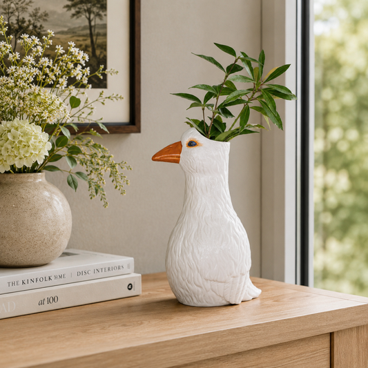 White Goose Ceramic Vase | Cottagecore Bird Flower Vase | Farmhouse Home Décor Gift