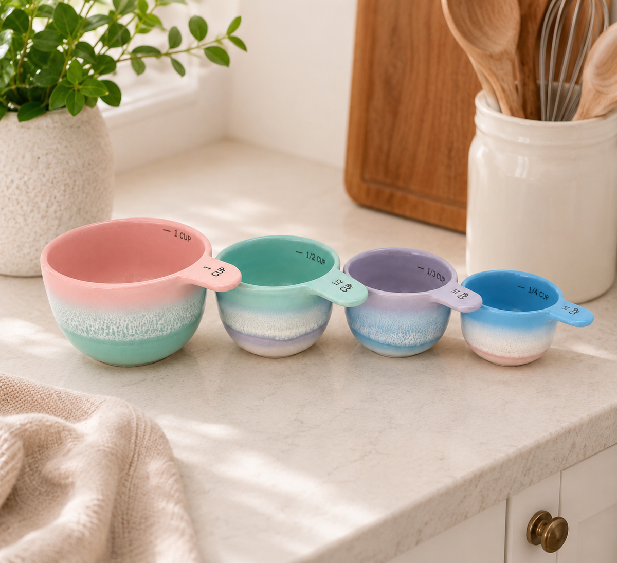 Pastel Ombre Ceramic Measuring Cups Set