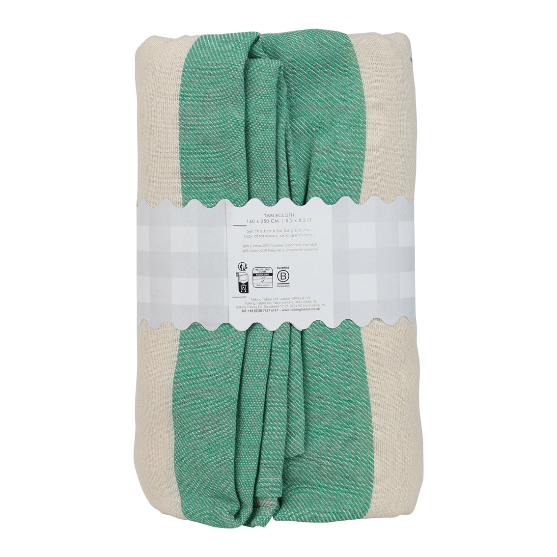 Green & Cream Striped Tablecloth – 160 x 250cm