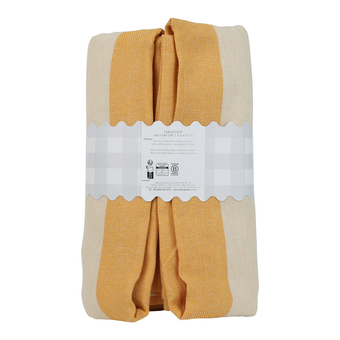 Yellow & Cream Striped Tablecloth – 160 x 250cm
