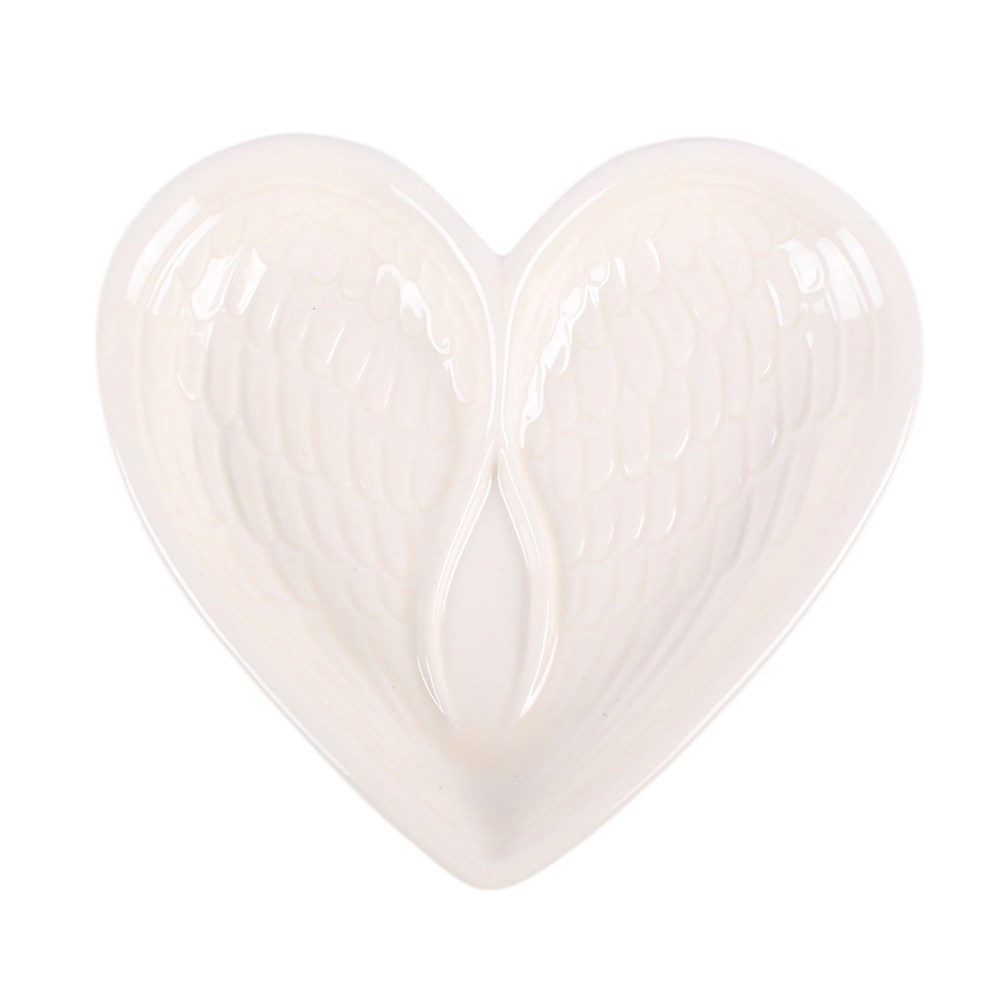 Angel Wing Heart Trinket Dish – White Ceramic Jewellery Dish