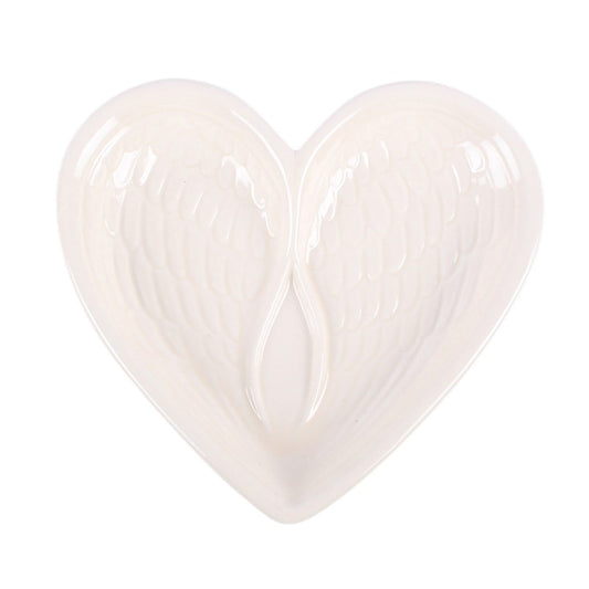Angel Wing Heart Trinket Dish – White Ceramic Jewellery Dish