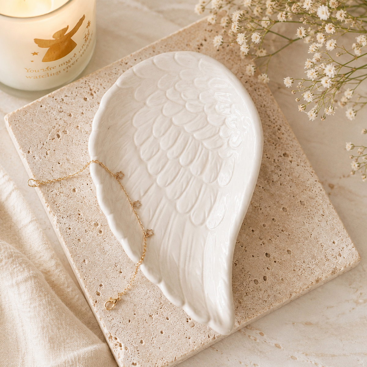 Angel Wing Trinket Dish – White Ceramic Jewellery &amp; Keepsake Tray