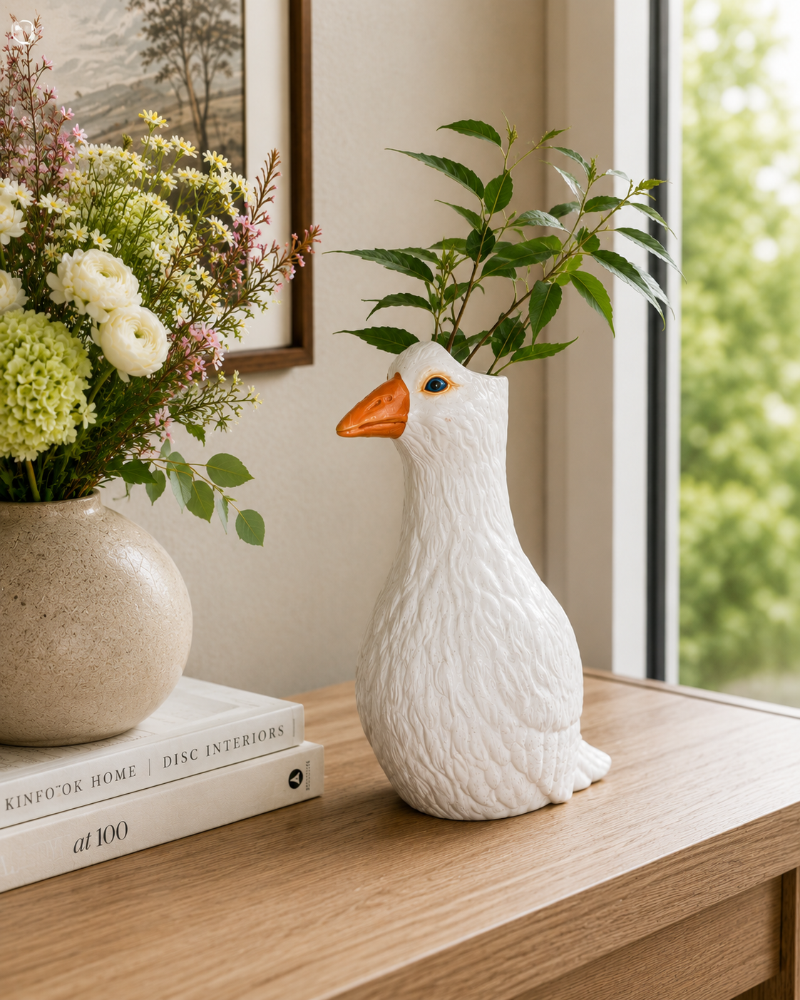 White Goose Ceramic Vase | Cottagecore Bird Flower Vase | Farmhouse Home Décor Gift