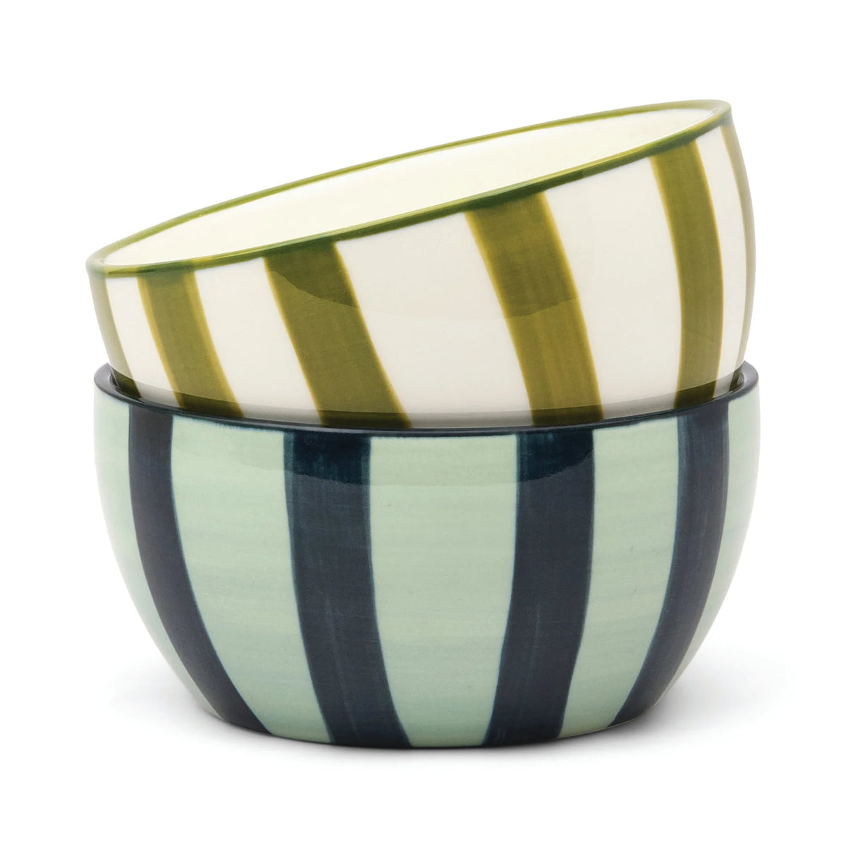 The Bella Striped Ceramic Dipping Bowls – Set of 2 - Olive & Blue