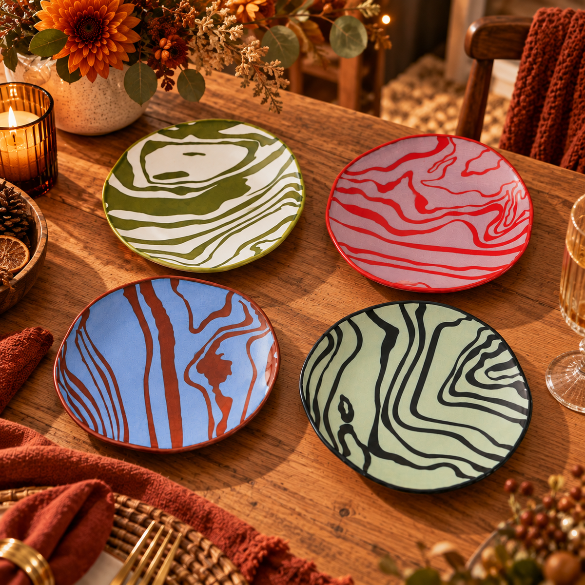 Marley Assorted Appetizer Plates – Set of 4 | 6 Inch Patterned Plates