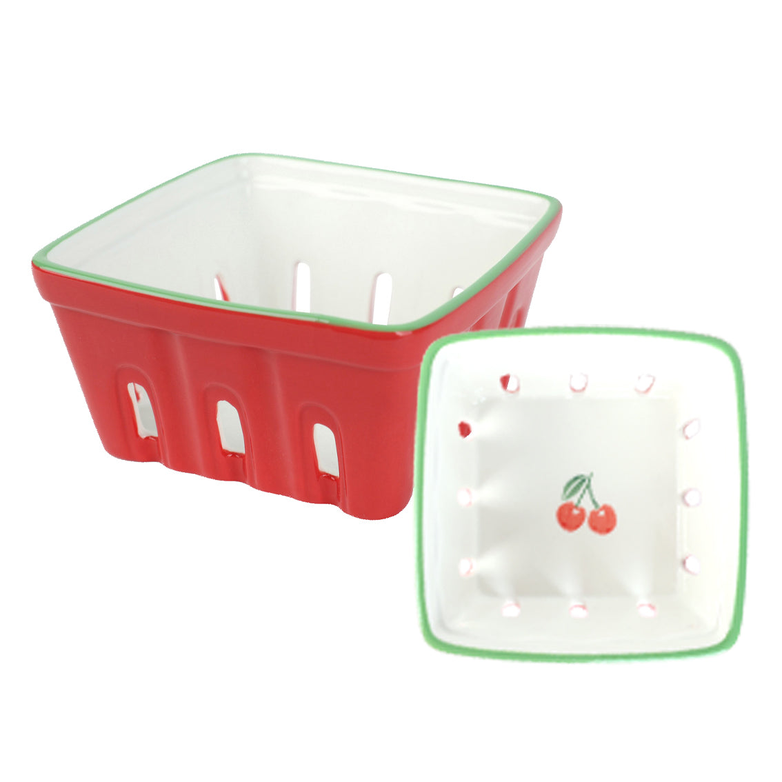 Red Ceramic Cherry Berry Basket