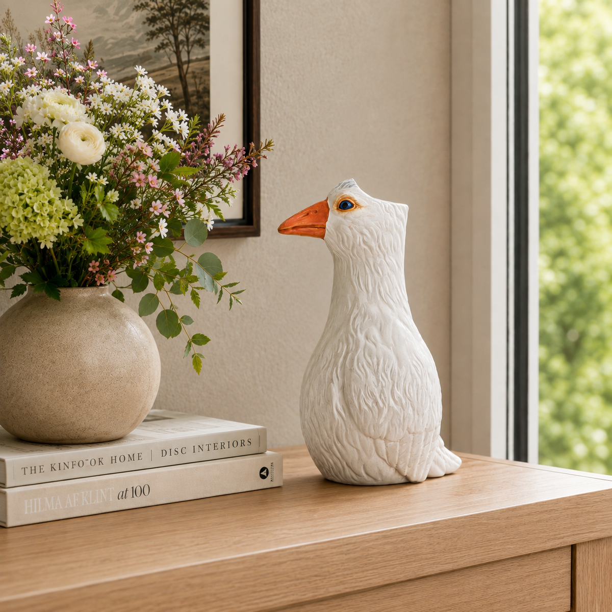 White Goose Ceramic Vase | Cottagecore Bird Flower Vase | Farmhouse Home Décor Gift