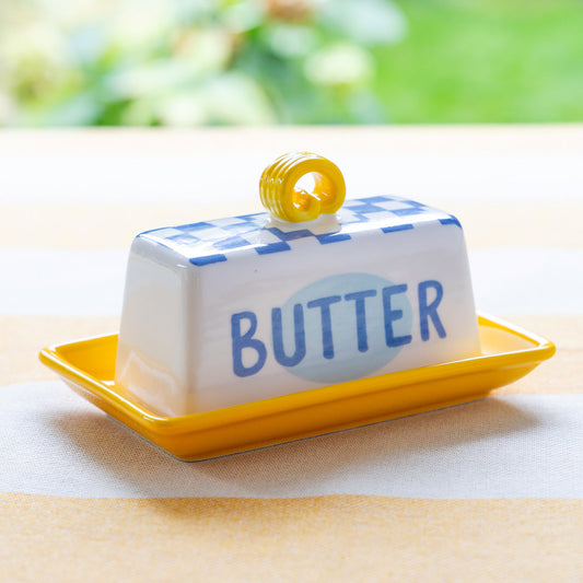 Blue & Yellow Ceramic Butter Dish