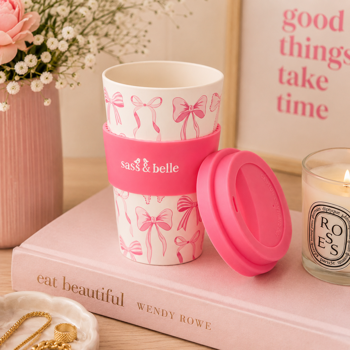 Pink Bow Reusable Travel Coffee Cup