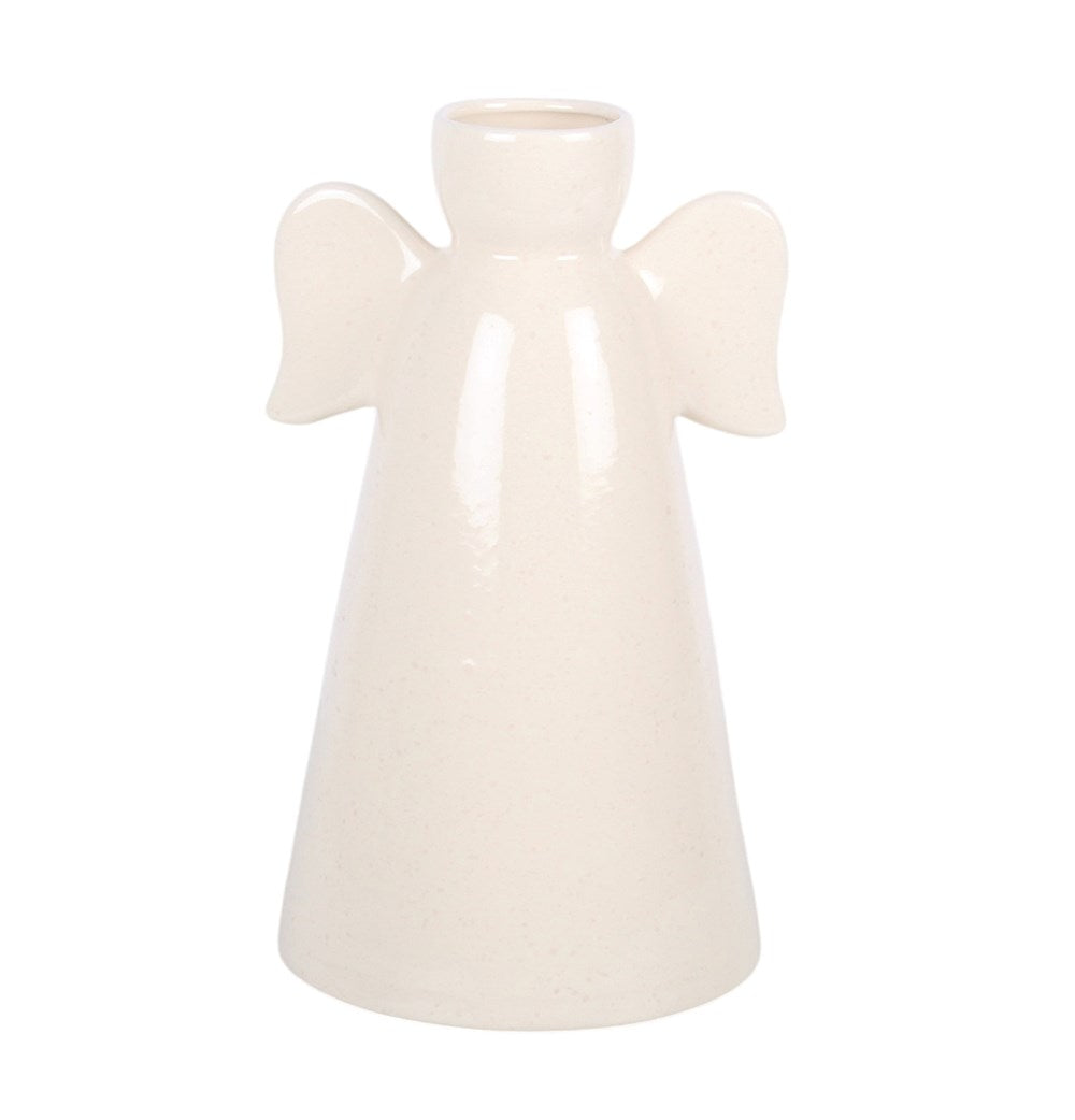 White Angel Vase with Gold Heart – Ceramic Angel Flower Vase