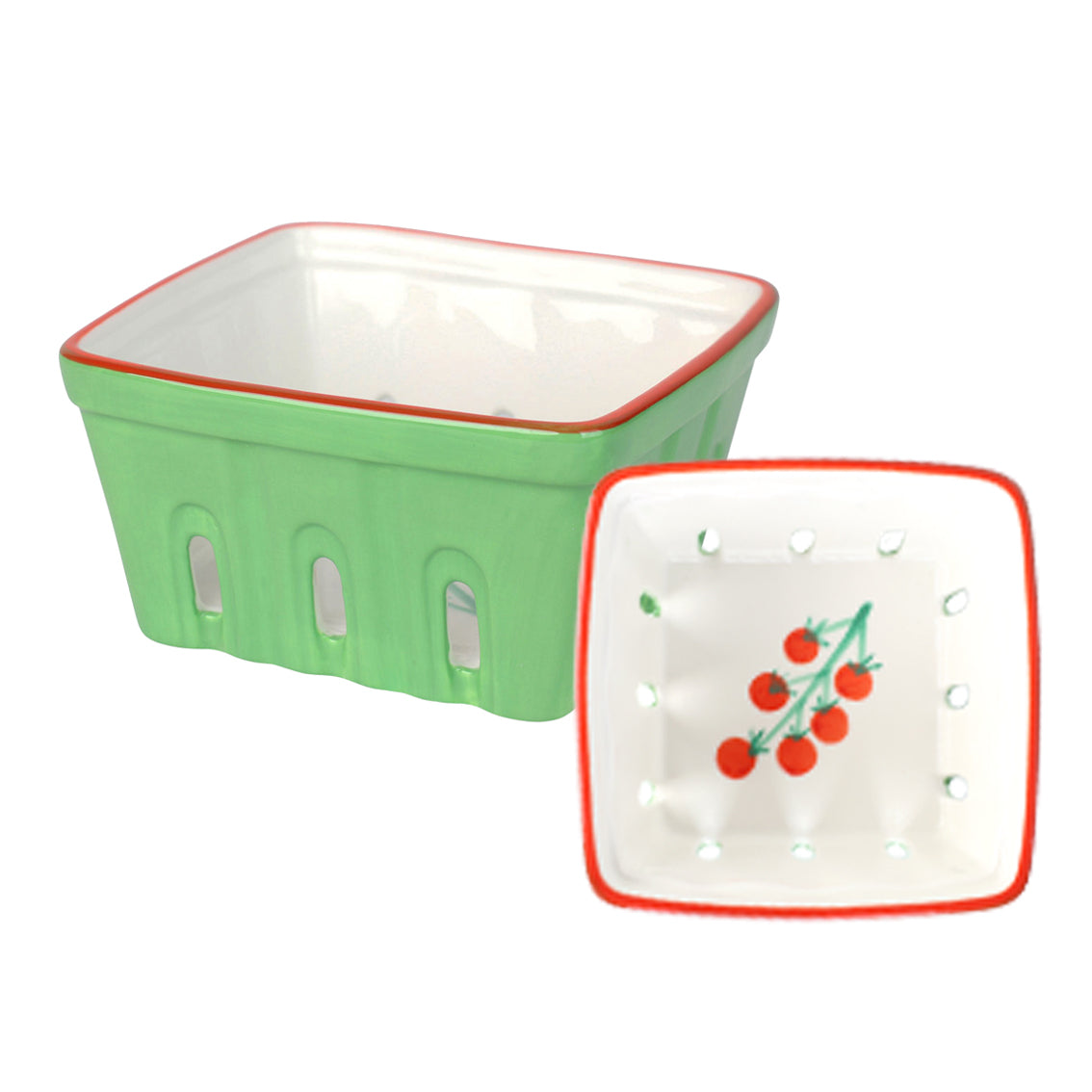 Green Ceramic Tomato Berry Basket