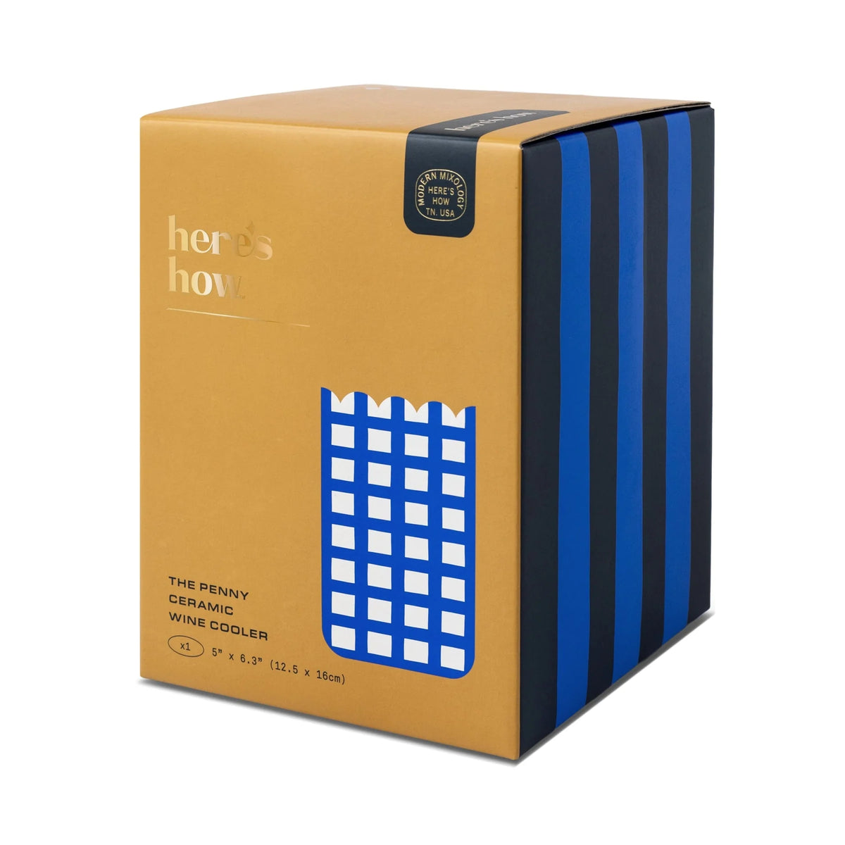 The Penny Blue & White Check Ceramic Wine Cooler – Scalloped Edge Bottle Chiller