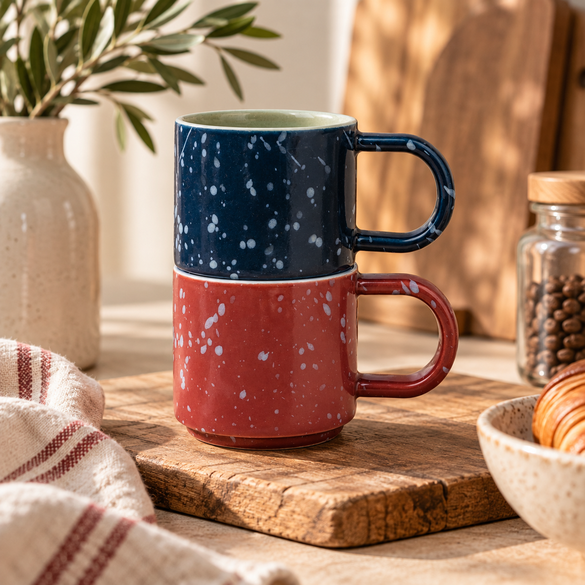 Simon Speckled Ceramic Espresso Cups – Set of 2 | Burgundy & Navy