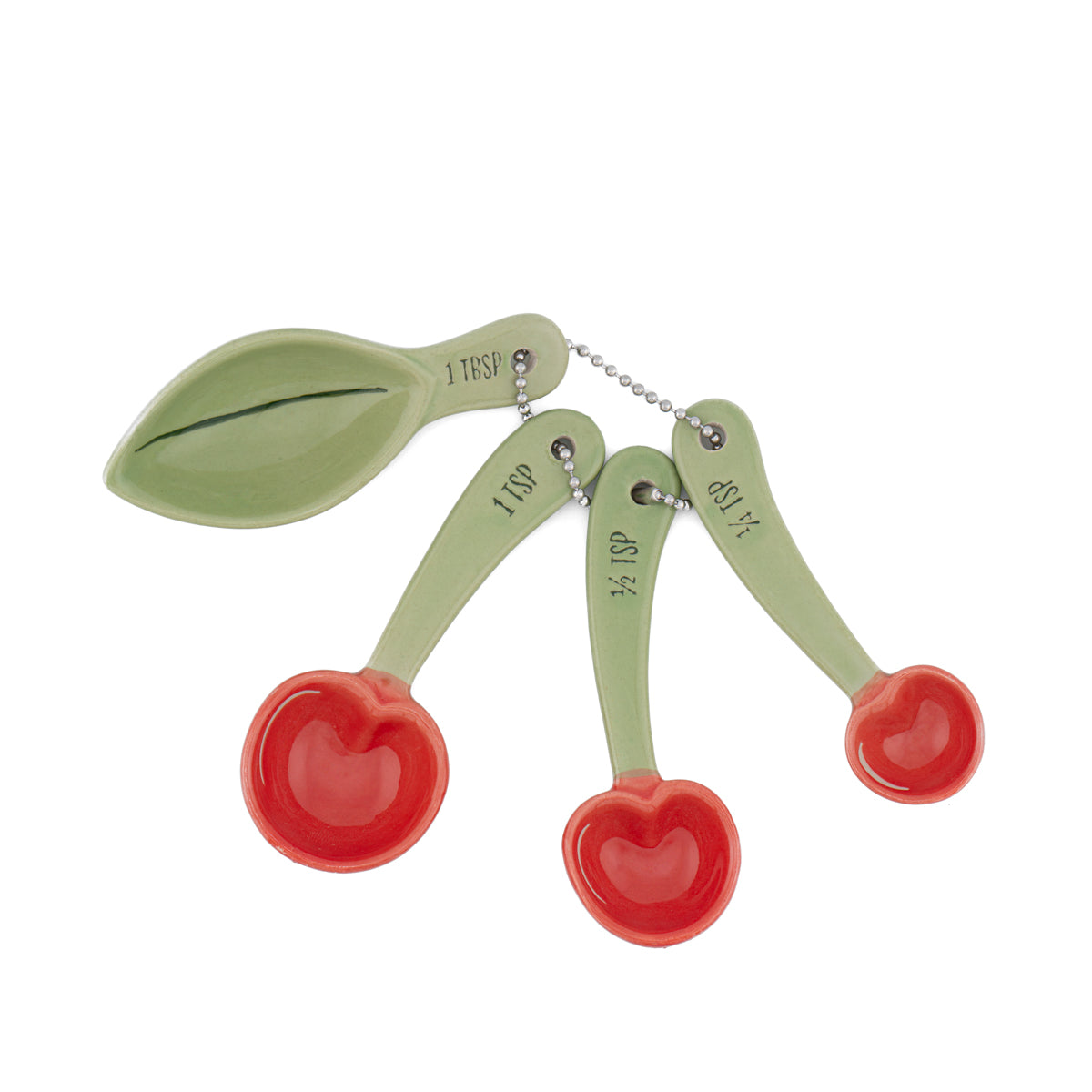 Cherry Ceramic Measuring Spoons | Cute Cottagecore Baking Gift | 4-Piece Kitchen Spoon Set