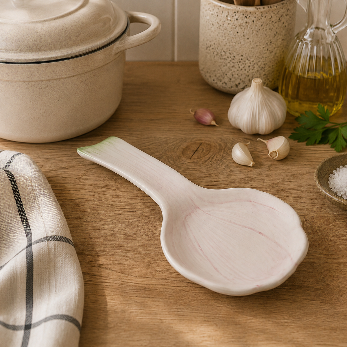 Garlic Ceramic Spoon Rest | Cute Kitchen Gift for Cooks | Cottagecore Utensil Holder