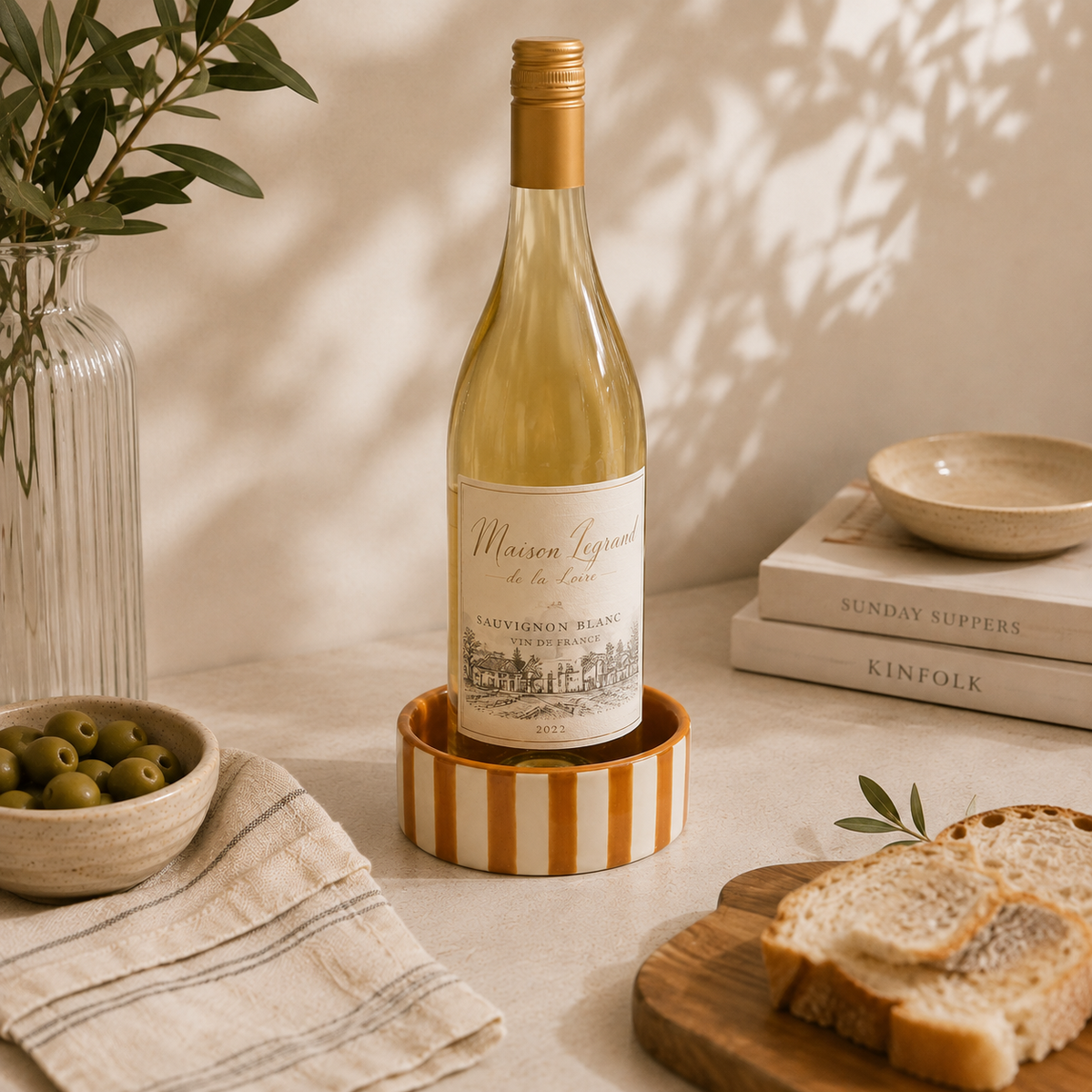 The Izzy Yellow Striped Ceramic Wine Coaster