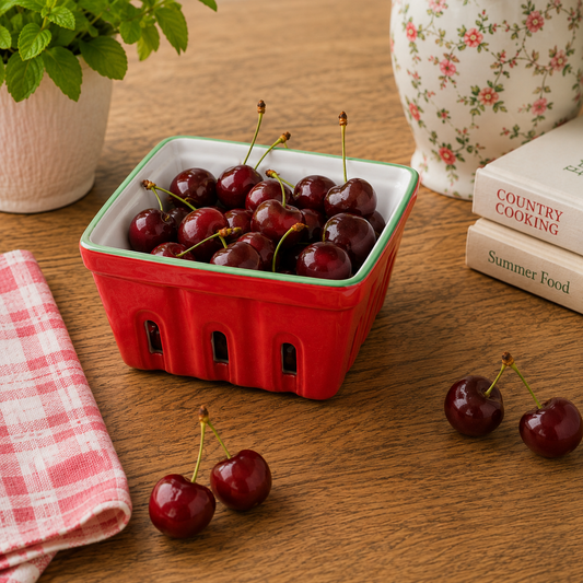 Red Ceramic Cherry Berry Basket
