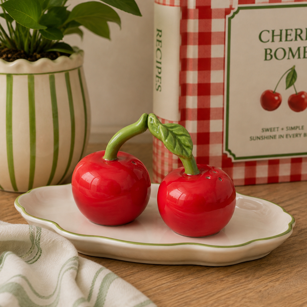 Cherry Salt & Pepper Shakers | Red Ceramic Kitchen Decor