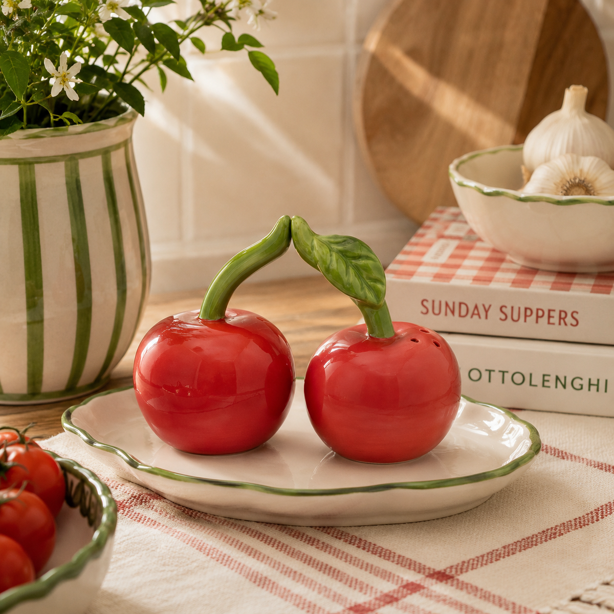 Cherry Salt & Pepper Shakers | Red Ceramic Kitchen Decor