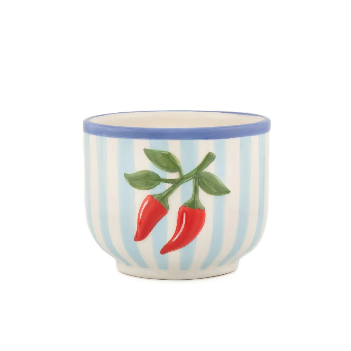 Ceramic Chilli Plant Pot – Blue & White Striped