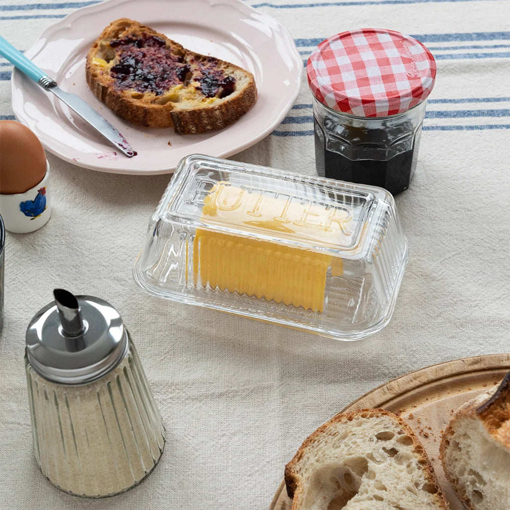 Clear Glass Butter Dish with Lid – Vintage Ribbed Butter Keeper