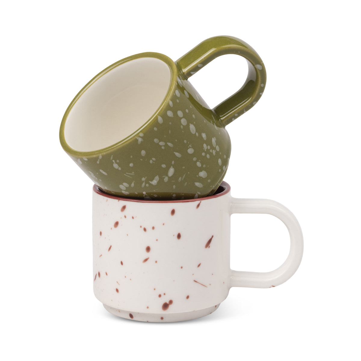 Simon Speckled Ceramic Espresso Cups – Set of 2 | Olive Green &amp; Cream