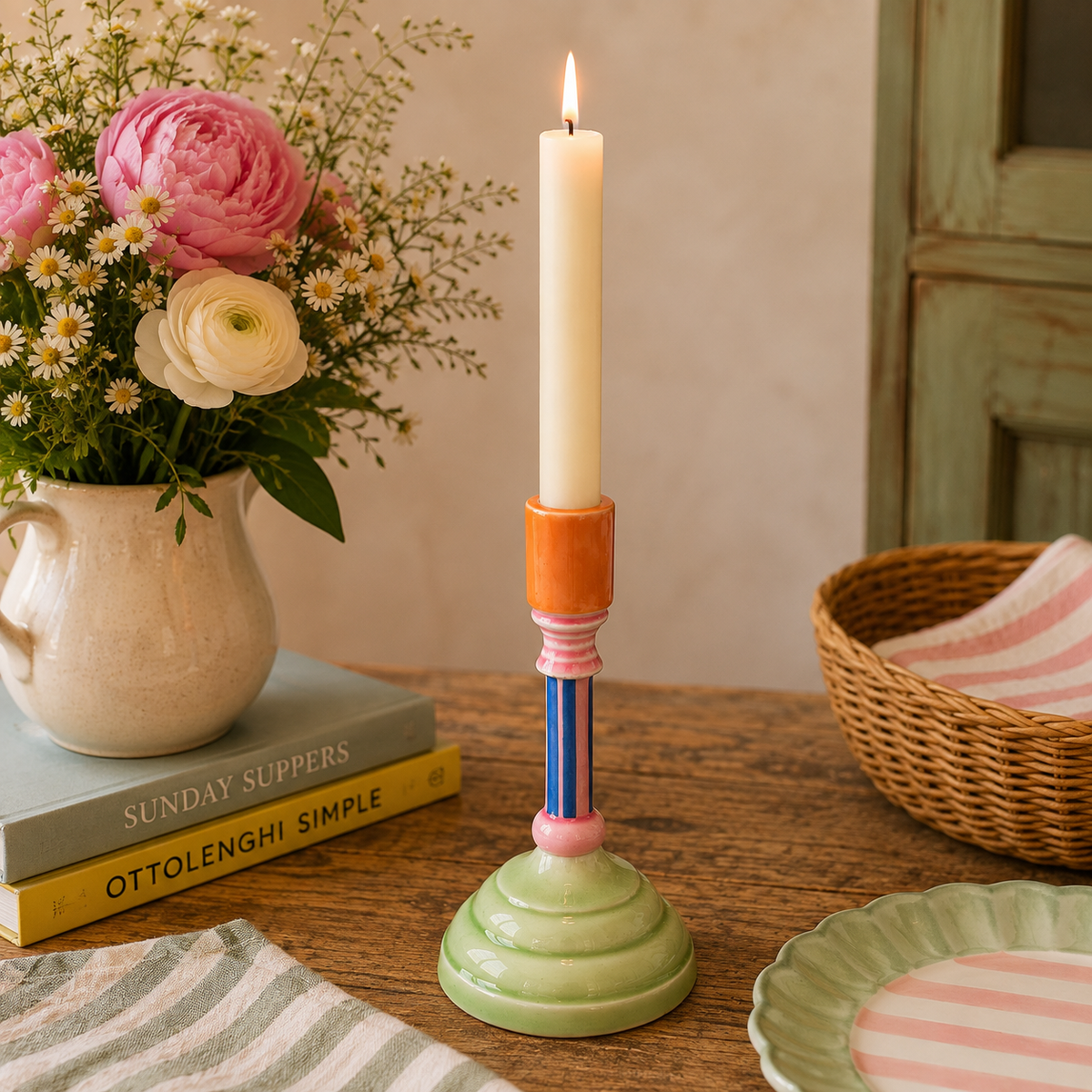 Set of 3 Colourful Enamel Candlestick Holders – Decorative Taper Candle Holders