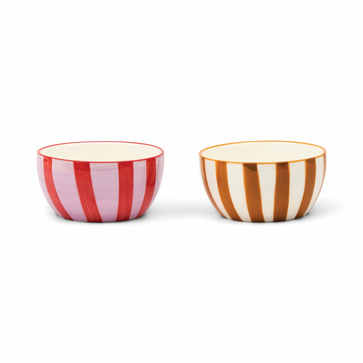 The Bella Assorted Dipping Bowls – Set of 2 Striped Ceramic Snack Bowls