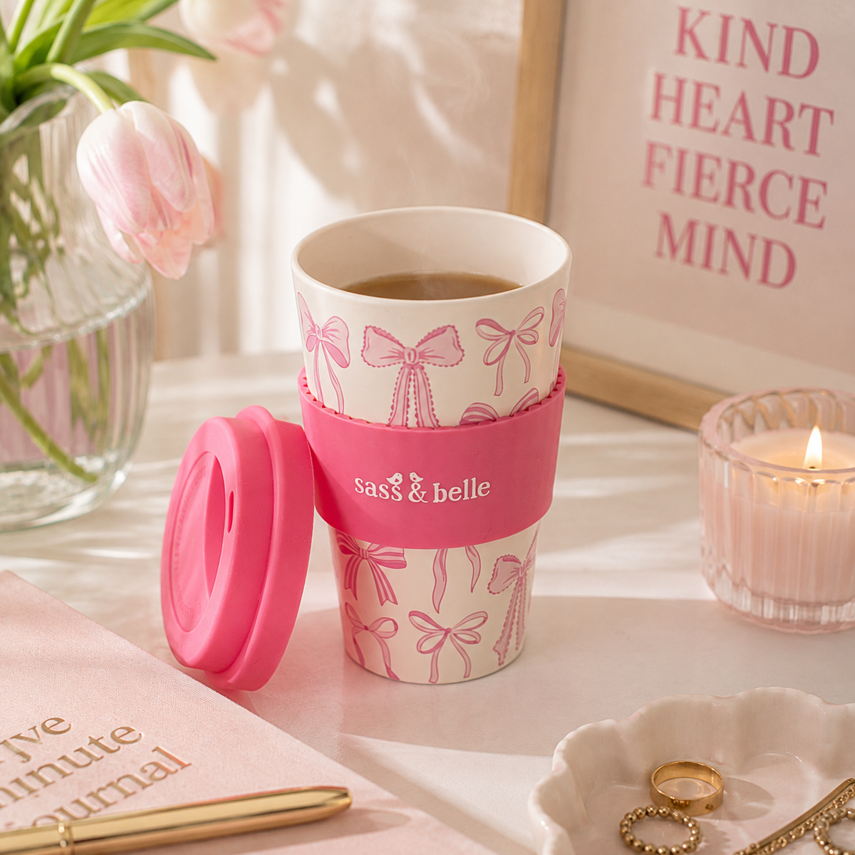 Pink Bow Reusable Travel Coffee Cup