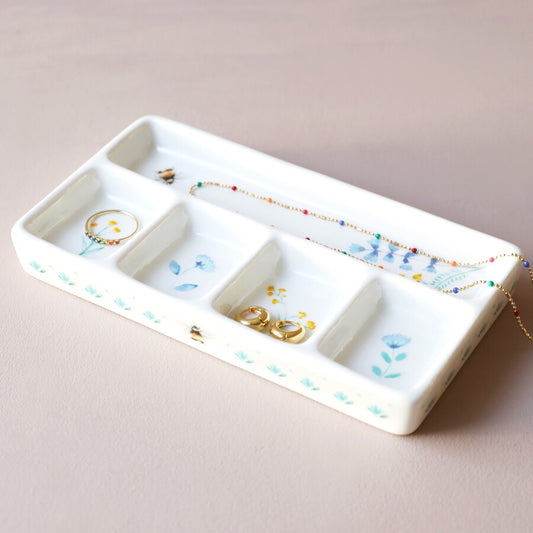 Cornflower Blue Floral Trinket Tray - Jewellery & Keepsake Storage Dish
