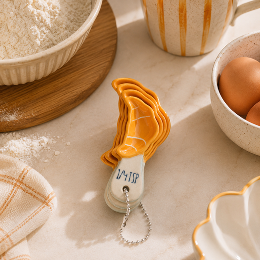 Croissant Ceramic Measuring Spoons | French Kitchen Gift | Cute Baking Spoon Set