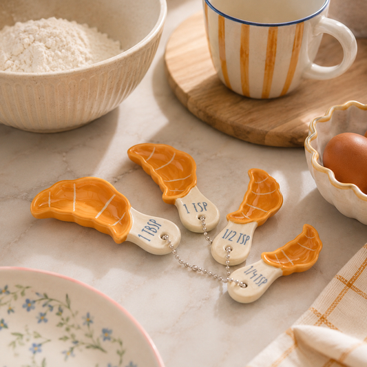 Croissant Ceramic Measuring Spoons | French Kitchen Gift | Cute Baking Spoon Set