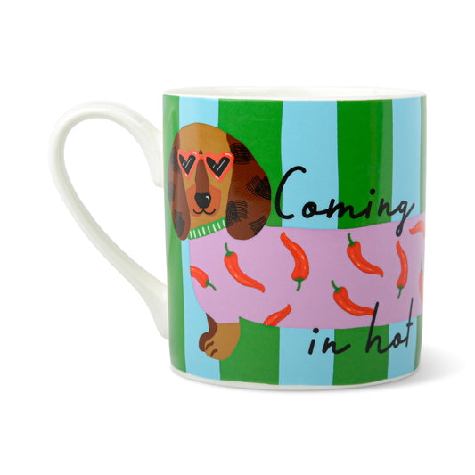 Coming in Hot Sausage Dog Mug – Colourful Dachshund Ceramic Mug