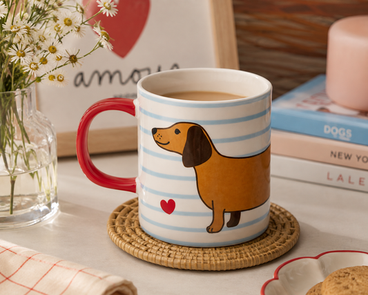 Dachshund Dog Mug – Striped Ceramic Coffee Cup